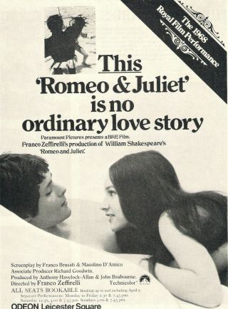 A4 Advert Romeo And Juliet Olivia Hussey Leonard Whiting