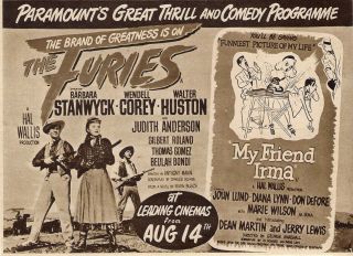 A5 Advert Furies Barbara Stanwyck & My Friend Irma Dean Martin Jerry Lewis