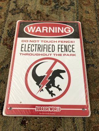 Loot Crate Exclusive Jurassic World Electrified Fence Warning Sign 10x8 "
