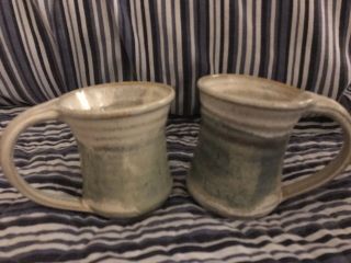 Studio Pottery Mugs Hand Crafted Thrown Stoneware Cup Signed Pair Vintage