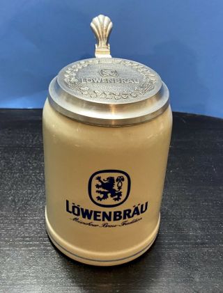 Vintage Lowenbrau German Beer Stein W/pewter Lid.  5l Reichs - Zinn Euc