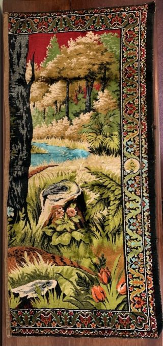 Forest Flowers W/ River Scenery Tapestry Rug / Wall Hanging Vintage 48”x22”