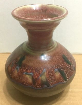 Vintage Signed Hahn Studio Art Pottery Ceramic 5 1/2 " Vase Brown Glaze