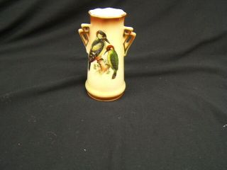 Vintage Slovakia Vase With Handles Woodpeckers On Side 5 1/2 " Height