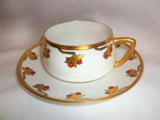 Vintage Hand Painted Limoges France Gold Trim Porcelain Teacup & Saucer