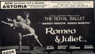 A5 Advert Romeo And Juliet The Royal Ballet Margot Fonteyn Rudolf Nureyev