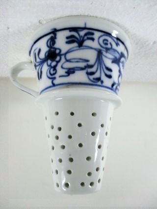 Vintage German Meissen Blue Onion Porcelain 5 " H Funnel Shape Colander/strainer