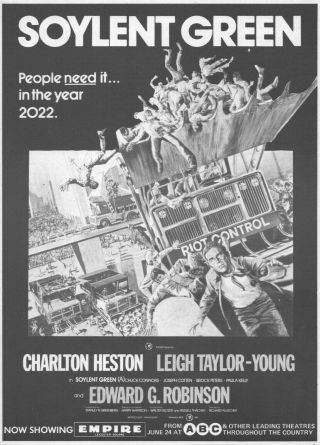 A4 Advert Soylent Green Charlton Heston Leigh Taylor - Young Edward G Robinson
