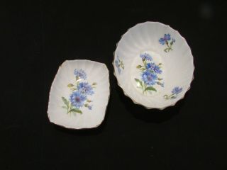 Royal Adderley England Fine Bone China Cornflower Pattern Two (2) Trinket Dishes