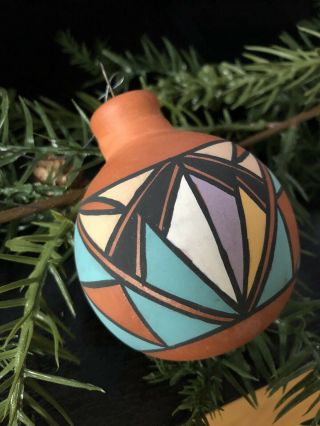Vintage Acoma Terracotta Christmas Ornament Signed E.  E - 3 1/2 " Native American