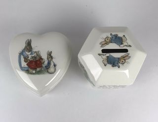 Peter Rabbit Wedgewood Etruria & Barlaston Heart Trinket Dish & Hexagon Bank