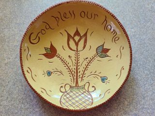 Vintage Bee Tree Pottery/tom Wintczak/ " God Bless Our Home " Redware Plate