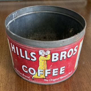 Vintage Hills Bros Coffee Tin Red Can Brand Great Graphics 1lb Empty Tin