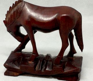 Chinese Carved Wooden Horse Figurine 4  Tall Vintage