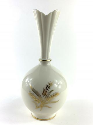 Lenox Vintage China Bud Vase Ivory W/gold Wheat Design Gold Trim 8 " Tall