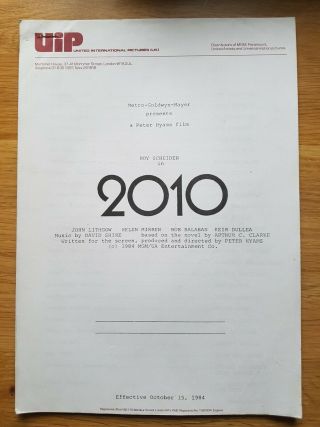 2010 The Year We Make 1984 Peter Hyams Roy Scheider Production Notes