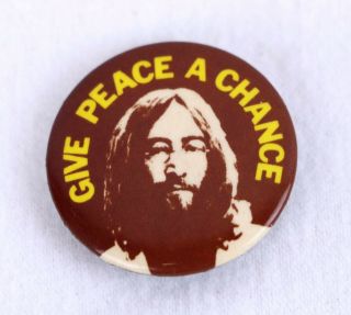Give Peace A Chance Vintage Pin John Lennon Brown & Yellow The Beatles