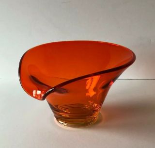 Vintage Viking Mid Modern 5 1/2 " Orange Art Glass Bon Bon Bowl With Spout
