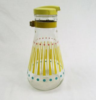 Vintage E - Z Por Glass Juice Pitcher Mid Century Bottle Yellow Blue Pink