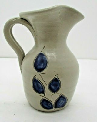 Williamsburg Pottery 5 - Inch Salt Glazed Stoneware Pitcher Cobalt Floral Design