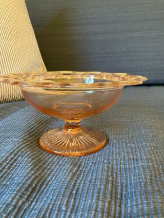Vintage Pink Depression Glass Footed Candy Bowl With Scalloped Edge