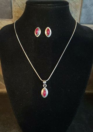 Vintage Native American Sterling Silver & Red Jasper Necklace & Earrings Set