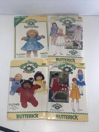 4 Vtg ‘85 Butterick Cabbage Patch Kids Doll Clothes Patterns 5356 6507 3086 3360