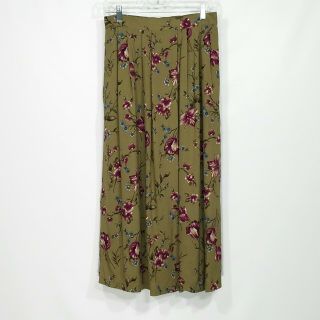 Vintage Sag Harbor Olive Purple Floral Skirt Elastic Back Waistband Size Medium