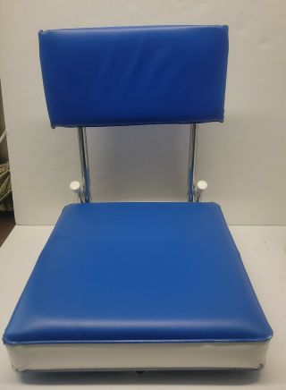 Vintage Kr Industries Blue White Folding Stadium Bleacher Padded Seat Chair Lock