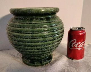 Vintage Hull Usa 421 Mid Century Round Forest Green Ribbed Urn/vase,  8 " Tall