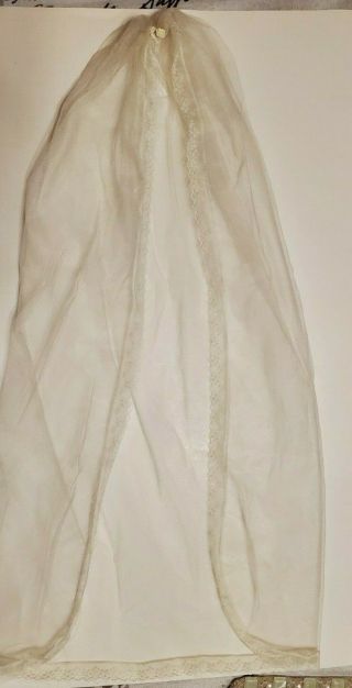 Vintage White Tulle Wedding Veil W/ Lace Edging Total Length 28 "