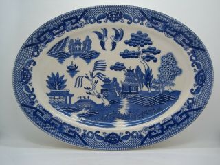 Vintage Blue Willow China Made In Japan Oval Serving Platter