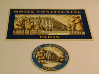 2 Hotel Continental,  Paris Vintage Luggage Label/decal 7/24/21