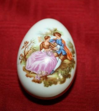 Vintage Egg Shaped Hand Painted Limoges,  France,  Victorian Couple Trinket Box