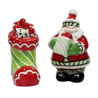 Fitz And Floyd Ff Salt Pepper Shaker Set Stocking Stuffers Santa Christmas Sock