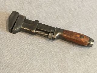 Vintage 8 1/2 " Coes Wrench Co.  Monkey Wrench W/ Wood/metal Handle