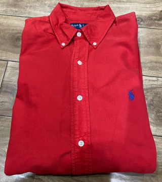 Men’s Vtg Polo Ralph Lauren Red Custom Fit Oxford Long Sleeve Shirt Size Xl Euc