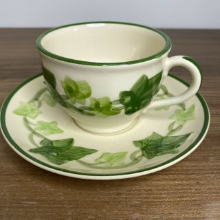 Vintage Franciscan Ivy Footed Coffee Cup And Saucer No Flaws Green Cream