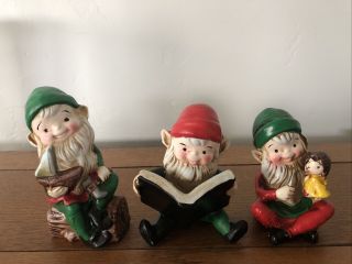 Set Of 3 Vintage Homco Figurines Santa’s Elf Elves Christmas Toy Makers 5205