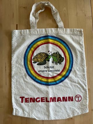 Vintage Tengelmann German Shopping Bag Tote,  Schütz Unsere Umwelt Turtle Rainbow