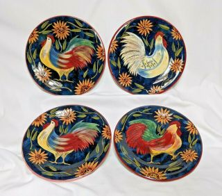 Set Of 4 Certified International By Susan Winget Rooster Salad Plates 8 1/4 Inch