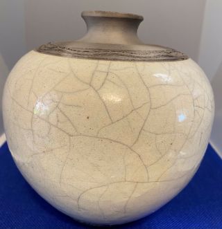 Raku Studio Art Pottery Vase Signed By Artist And Paper Authentication