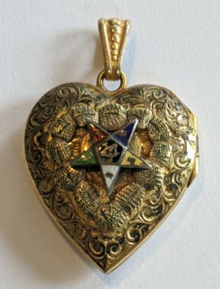 Vintage Gold Filled Order Of Eastern Star Heart Locket Pendant