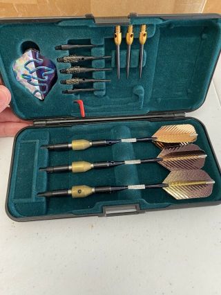 Vintage Darts In Hard Plastic Travel Case With Steel Tips And Flights