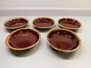 5 Vintage Usa Pottery Brown Drip Glaze 6 1/2 " Salad Bowls,  Shallow