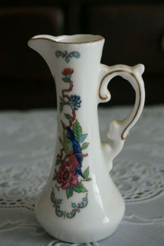 Vintage Aynsley Bone China Pembroke Flowers Bird Mini Pitcher Vase,  England