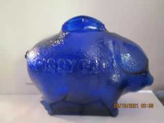 Vintage Cobalt Blue Glass Piggy Bank Arched Slot 2