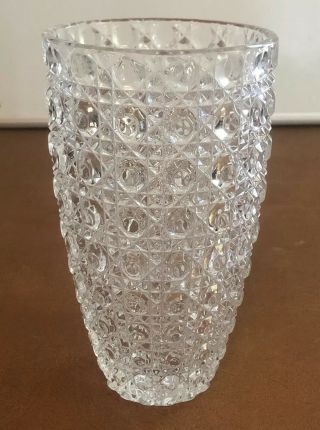 Vintage Diamond Cut Crystal Vase 8.  5 " Tall Heavy Thick Unbranded