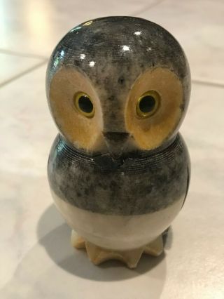Vintage Alabaster Owl Figurine Hand Carved From Italy 3 1/2 "