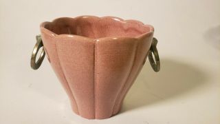 Vintage Redwing Pottery Speckled Brown 4 " Planter Vase Metal Ring Handles